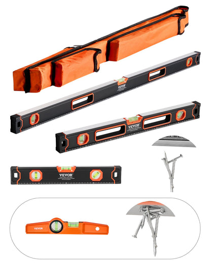 4-piece torpedo level 48/24/16/10 in aluminum alloy body with bubble bottles