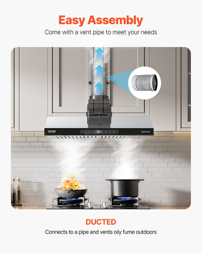 Under Cabinet Range Hood, 30 Inch Kitchen Vent Hood, 900CFM Dual Motors Stainless Steel Stove Hood, with Gesture & Touch Control, LED Light, and 4-Speed Exhaust Fan