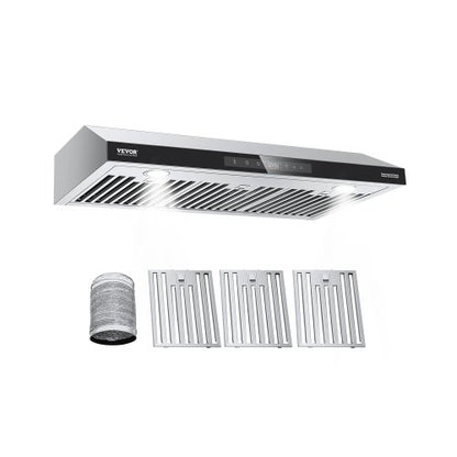 Under Cabinet Range Hood, 36 Inch Kitchen Vent Hood, 900CFM Dual Motors Stainless Steel Stove Hood, with Gesture & Touch Control, LED Light, and 4-Speed Exhaust Fan