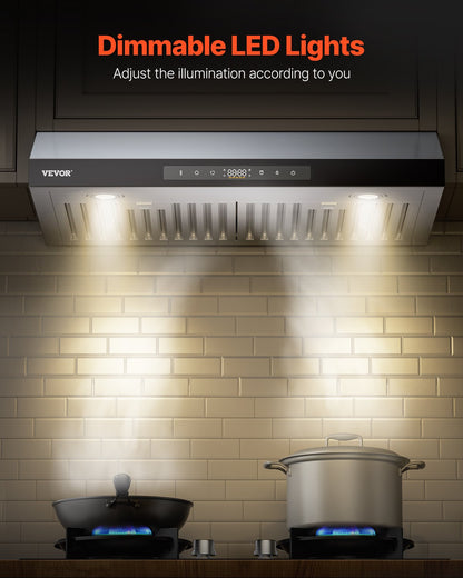 Under Cabinet Range Hood, 36 Inch Kitchen Vent Hood, 900CFM Dual Motors Stainless Steel Stove Hood, with Gesture & Touch Control, LED Light, and 4-Speed Exhaust Fan