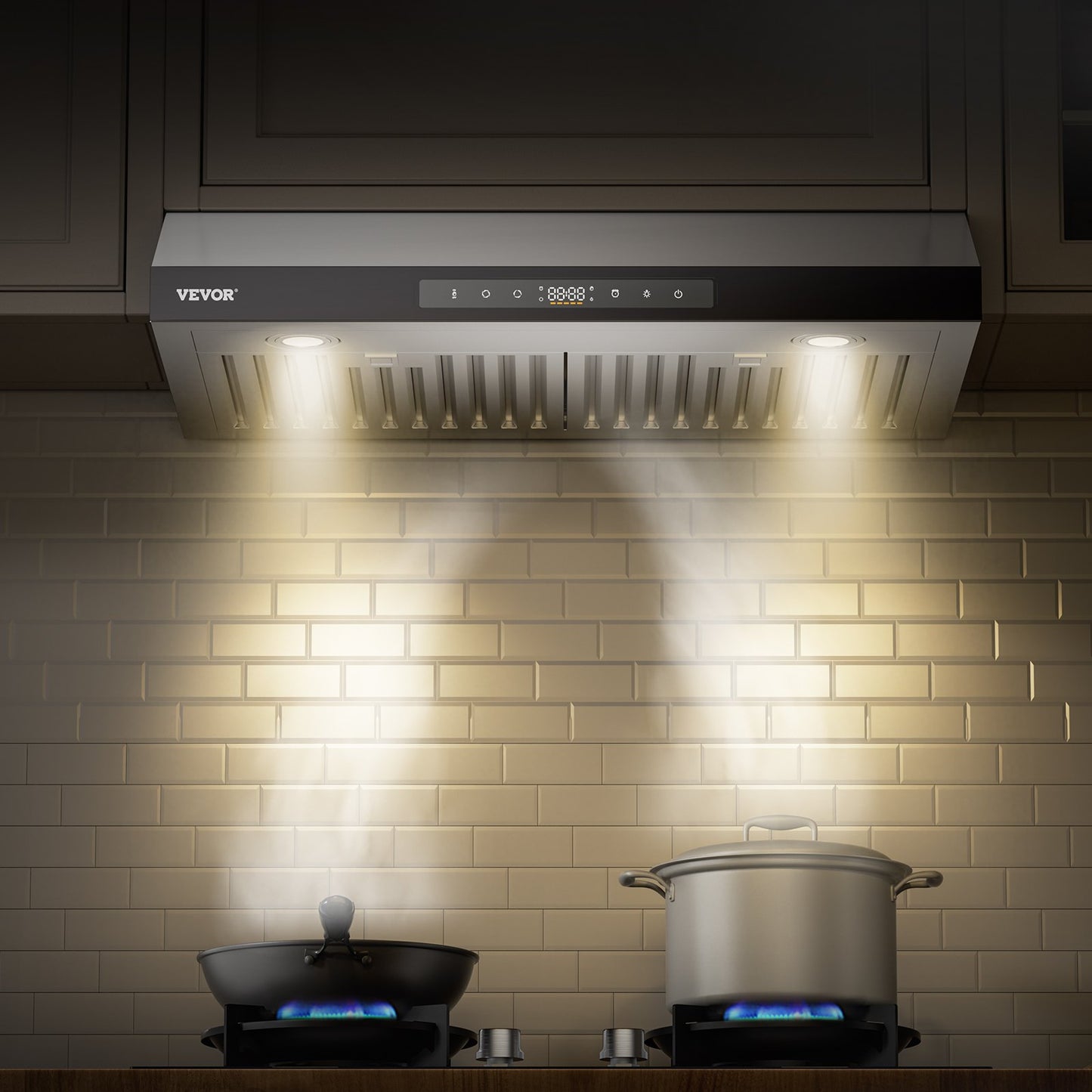 Under Cabinet Range Hood, 36 Inch Kitchen Vent Hood, 900CFM Dual Motors Stainless Steel Stove Hood, with Gesture & Touch Control, LED Light, and 4-Speed Exhaust Fan