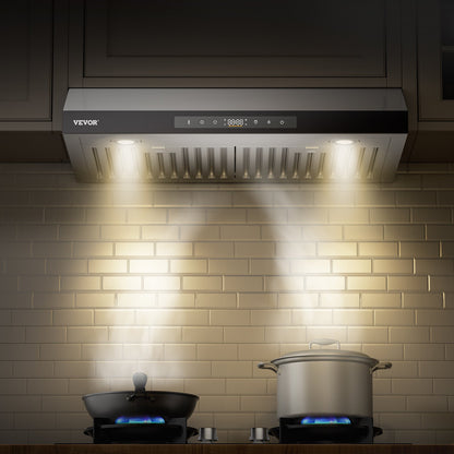 Under Cabinet Range Hood, 36 Inch Kitchen Vent Hood, 900CFM Dual Motors Stainless Steel Stove Hood, with Gesture & Touch Control, LED Light, and 4-Speed Exhaust Fan