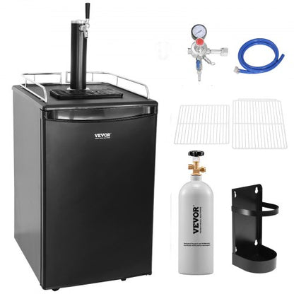 Beer Kegerator, Single Tap Draft Beer Dispenser, Full Size Keg Refrigerator with Shelves, CO2 Cylinder, Drip Tray & Rail, 32°F- 50°F Temperature Control, Holds 1/6, 1/4, 1/2 Barrels, Black