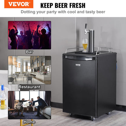 Beer Kegerator, Single Tap Draft Beer Dispenser, Full Size Keg Refrigerator with Shelves, CO2 Cylinder, Drip Tray & Rail, 32°F- 50°F Temperature Control, Holds 1/6, 1/4, 1/2 Barrels, Black