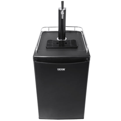 Beer Kegerator, Single Tap Draft Beer Dispenser, Full Size Keg Refrigerator with Shelves, CO2 Cylinder, Drip Tray & Rail, 32°F- 50°F Temperature Control, Holds 1/6, 1/4, 1/2 Barrels, Black
