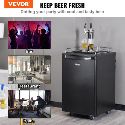 Beer Kegerator, Dual Tap Draft Beer Dispenser, Full Size Keg Refrigerator With Shelves, CO2 Cylinder, Drip Tray & Rail, 32°F- 50°F Temperature Control, Holds 1/6, 1/4, 1/2 Barrels, Black