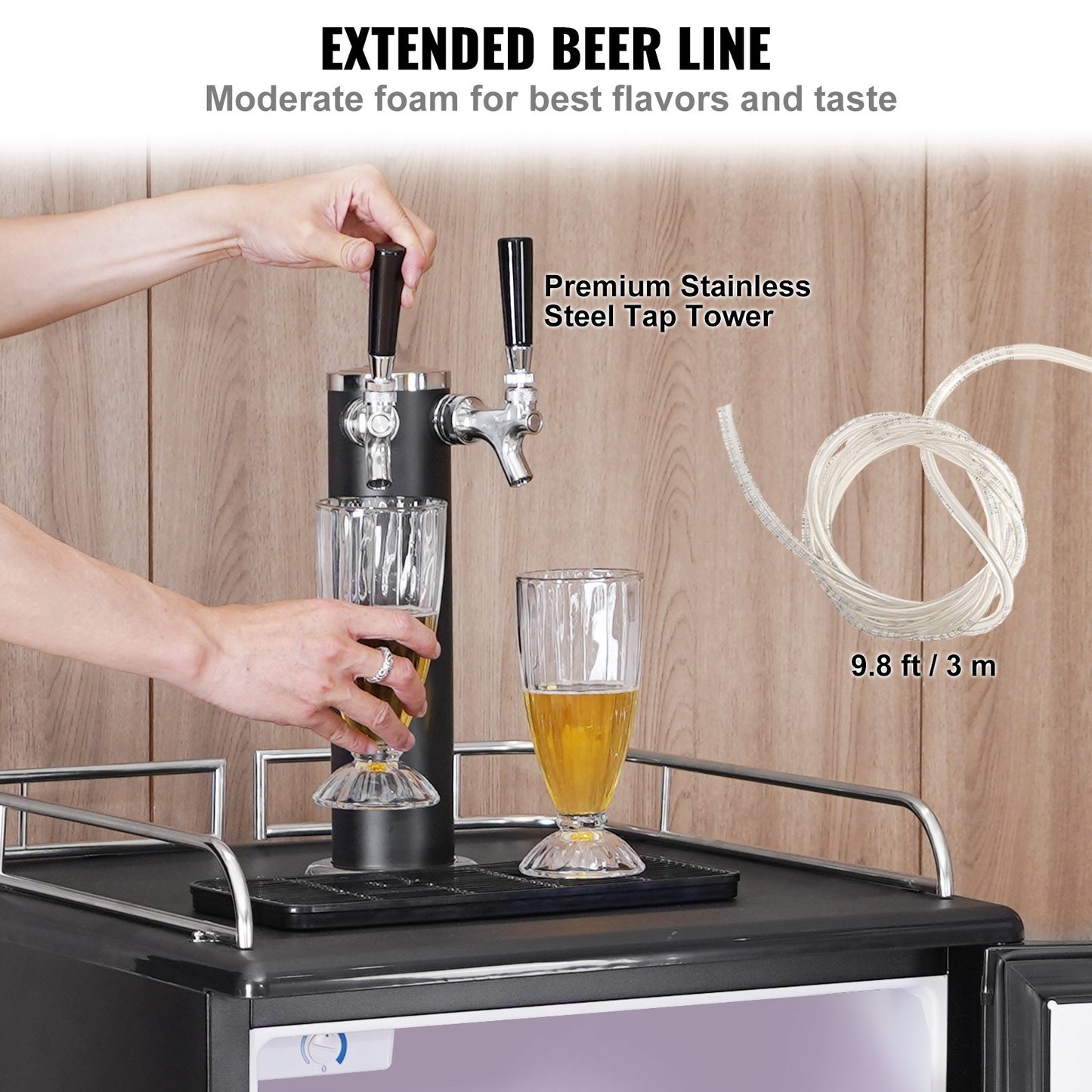 Beer Kegerator, Dual Tap Draft Beer Dispenser, Full Size Keg Refrigerator With Shelves, CO2 Cylinder, Drip Tray & Rail, 32°F- 50°F Temperature Control, Holds 1/6, 1/4, 1/2 Barrels, Black
