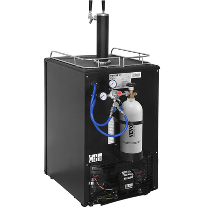 Beer Kegerator, Dual Tap Draft Beer Dispenser, Full Size Keg Refrigerator With Shelves, CO2 Cylinder, Drip Tray & Rail, 32°F- 50°F Temperature Control, Holds 1/6, 1/4, 1/2 Barrels, Black