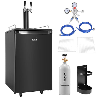 Beer Kegerator, Dual Tap Draft Beer Dispenser, Full Size Keg Refrigerator With Shelves, CO2 Cylinder, Drip Tray & Rail, 32°F- 50°F Temperature Control, Holds 1/6, 1/4, 1/2 Barrels, Black