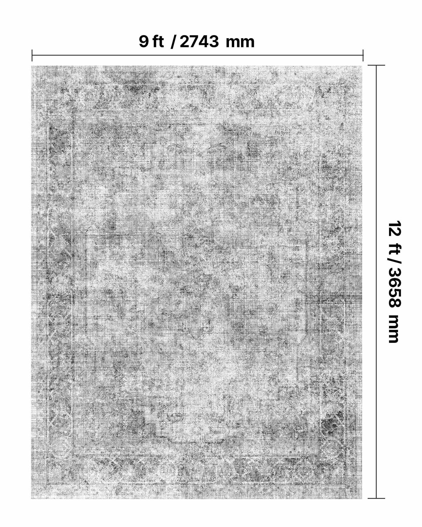 Area Rug, 9 x 12 ft Large Washable Boho Rug, Non-Slip and Tear-Resistant Soft Carpet, Pet & Child Friendly Bohemian Area Rugs, Indoor Mat for Bedroom, Living Room, Kids Room, Office, Gray