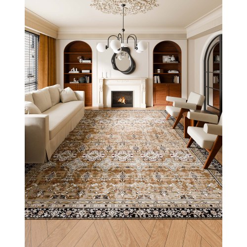 Stor yta 2,4 x 3,6 m halkfri inomhusmatta Vintage brun grön