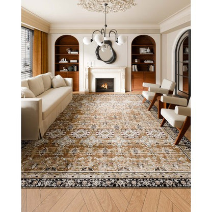 Stor yta 2,4 x 3,6 m halkfri inomhusmatta Vintage brun grön