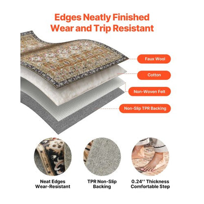 Stor yta 2,4 x 3,6 m halkfri inomhusmatta Vintage brun grön