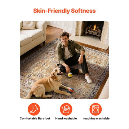 Stor yta 2,4 x 3,6 m halkfri inomhusmatta Vintage brun grön