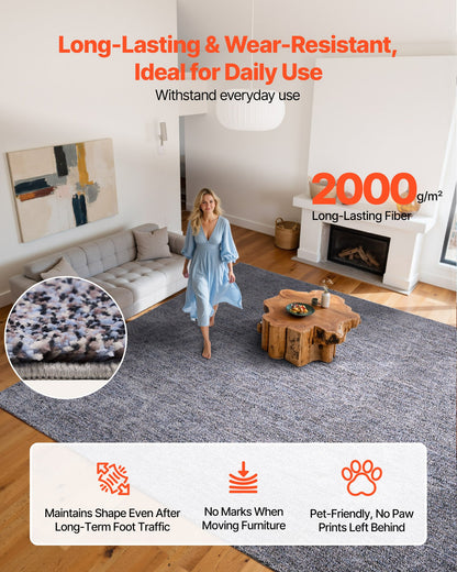 Indoor Plush Area Rugs, 9 x 12 ft Plush Carpet, Area Rugs Furry with Long Plushs Pile, Thick & Durable High-Pile Rug for High-Traffic Areas, Non-Shedding & Non-Slip Backing, Blue-Gray