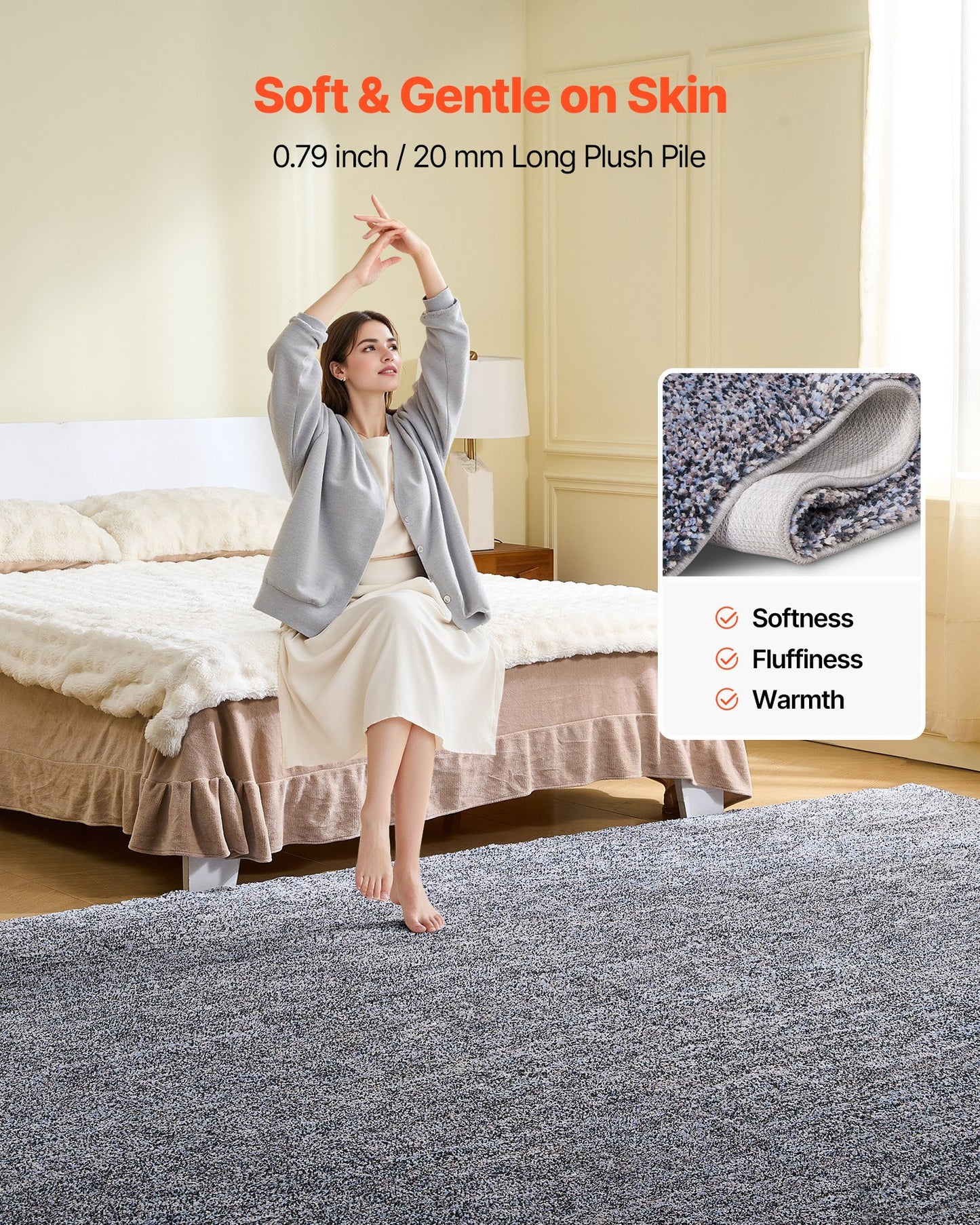 Indoor Plush Area Rugs, 9 x 12 ft Plush Carpet, Area Rugs Furry with Long Plushs Pile, Thick & Durable High-Pile Rug for High-Traffic Areas, Non-Shedding & Non-Slip Backing, Blue-Gray
