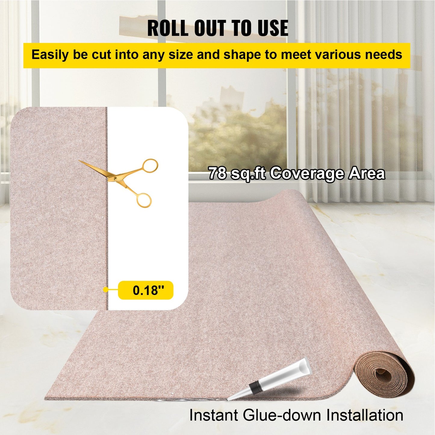 Boat Carpet, 6 ft x 13.1 ft Marine Carpet for Boats, Waterproof Light Brown Carpet with Marine Backing Anti-Slide Marine Grade Boat Carpet Cuttable Easy to Clean Patio Rugs Deck Rug