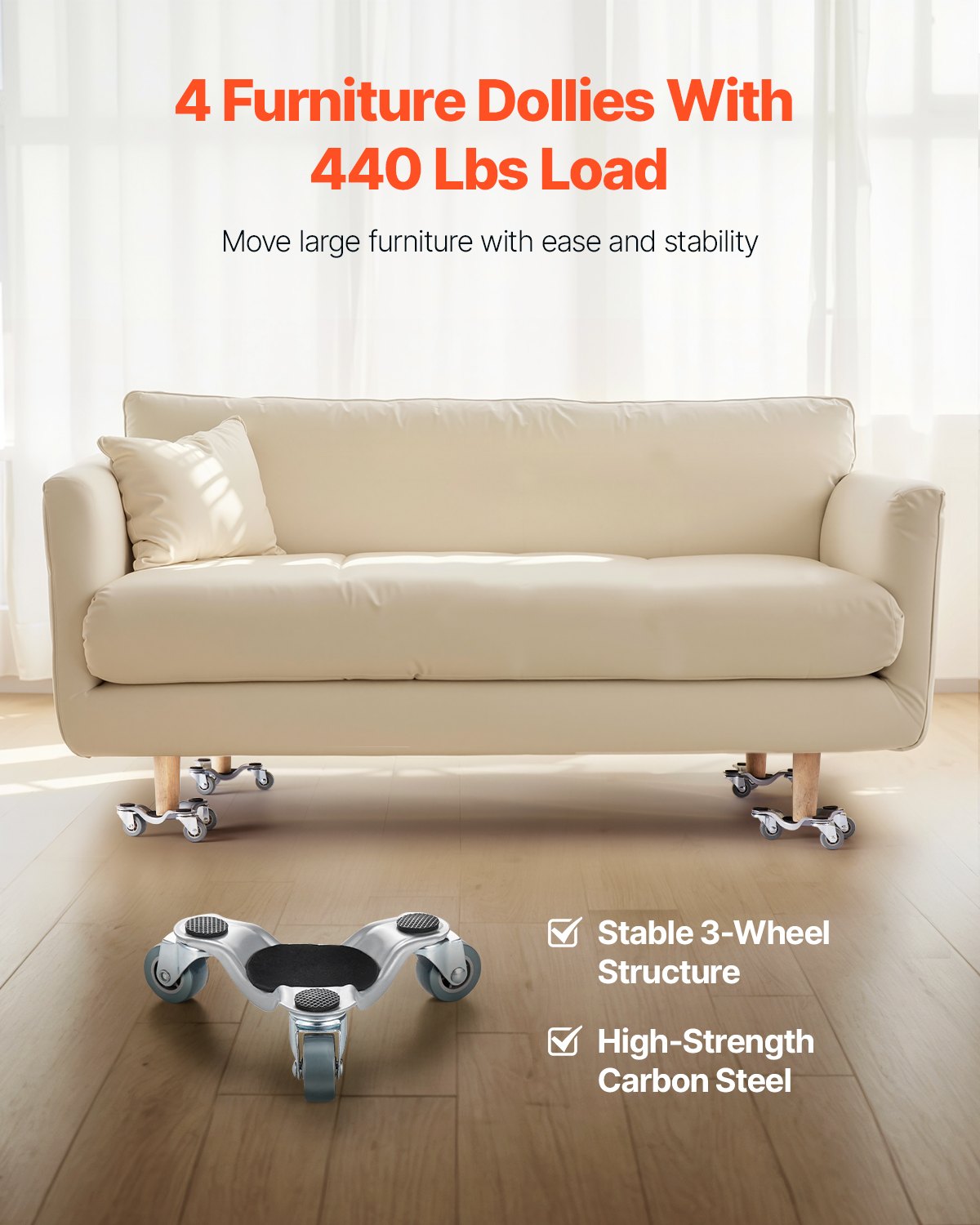 Furniture Dolly 4 st Stål Tri-dolly Set Furniture Mover 440 lbs Kapacitet