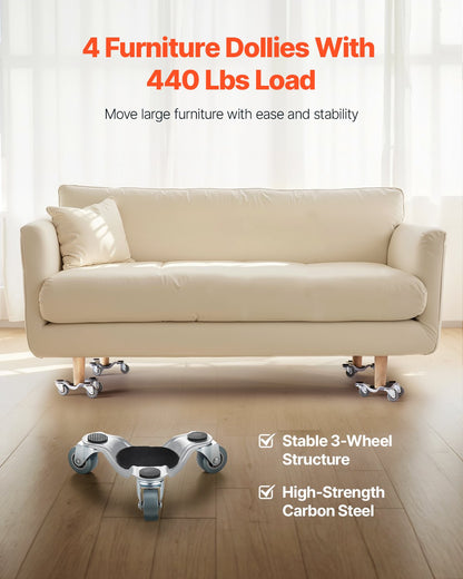 Furniture Dolly 4 st Stål Tri-dolly Set Furniture Mover 440 lbs Kapacitet