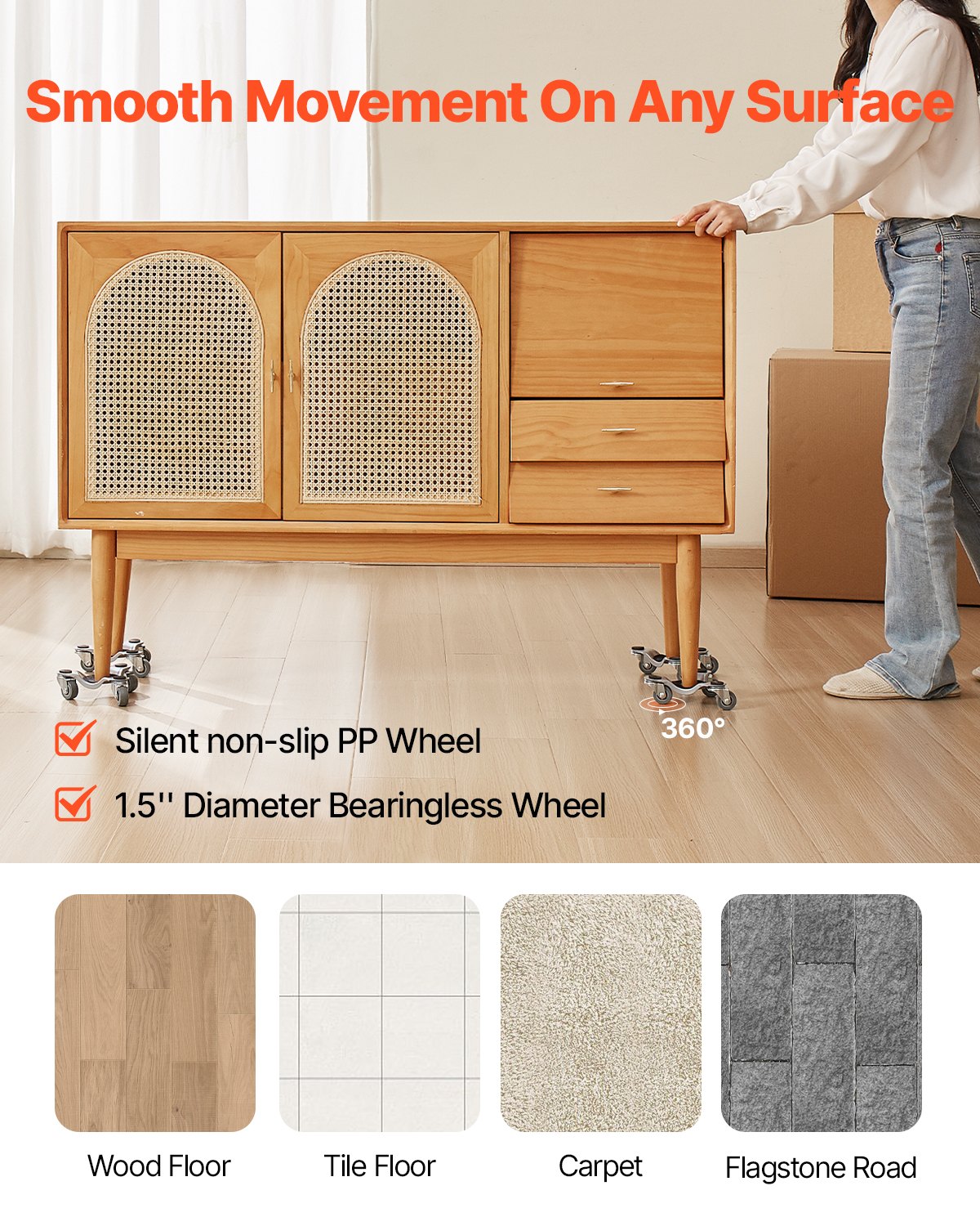 Furniture Dolly 4 st Stål Tri-dolly Set Furniture Mover 440 lbs Kapacitet