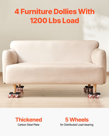 Furniture Dolly Heavy Duty Möbelflyttare med 5 hjul 1200 lbs Kapacitet