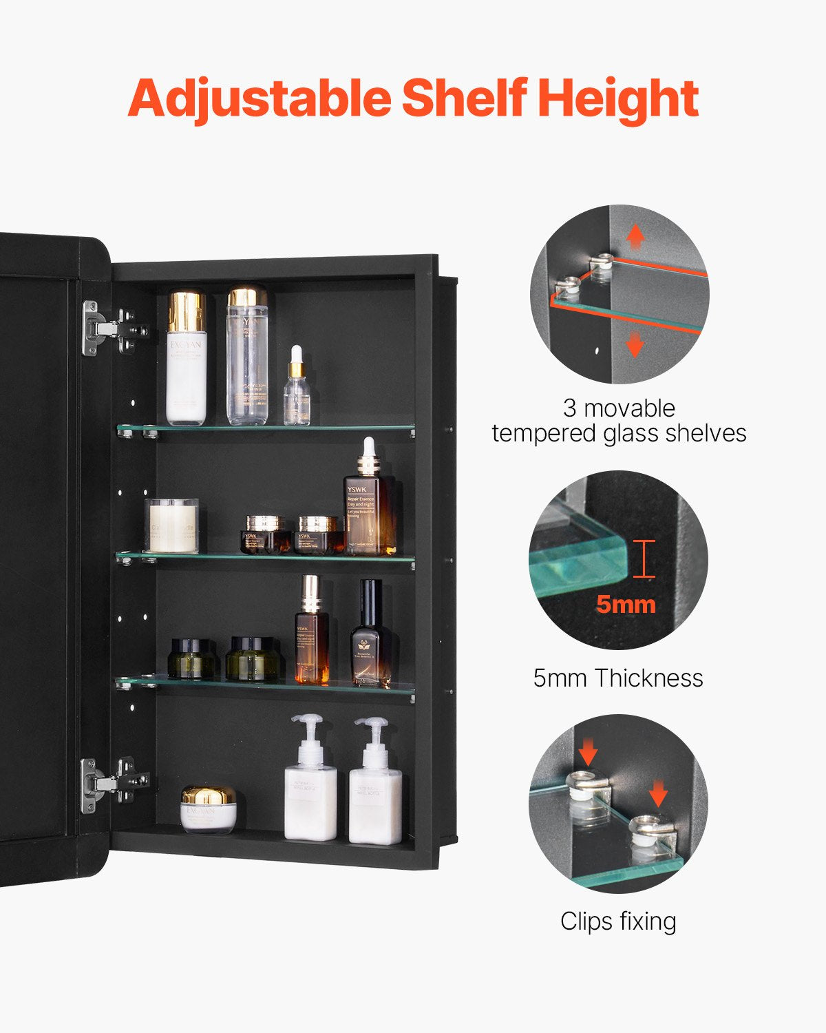 Medizinschrank, 41,9 x 69,1 cm, Spiegel, Medizinschrank, verstellbare Regale