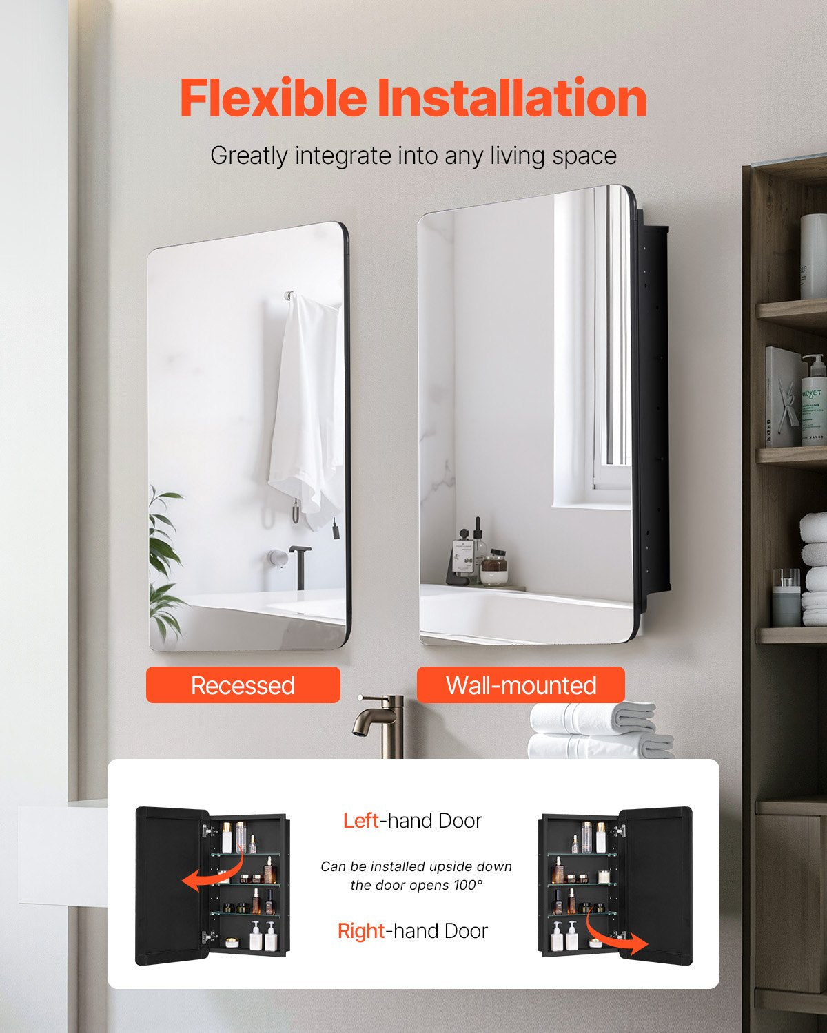 Medizinschrank, 41,9 x 69,1 cm, Spiegel, Medizinschrank, verstellbare Regale