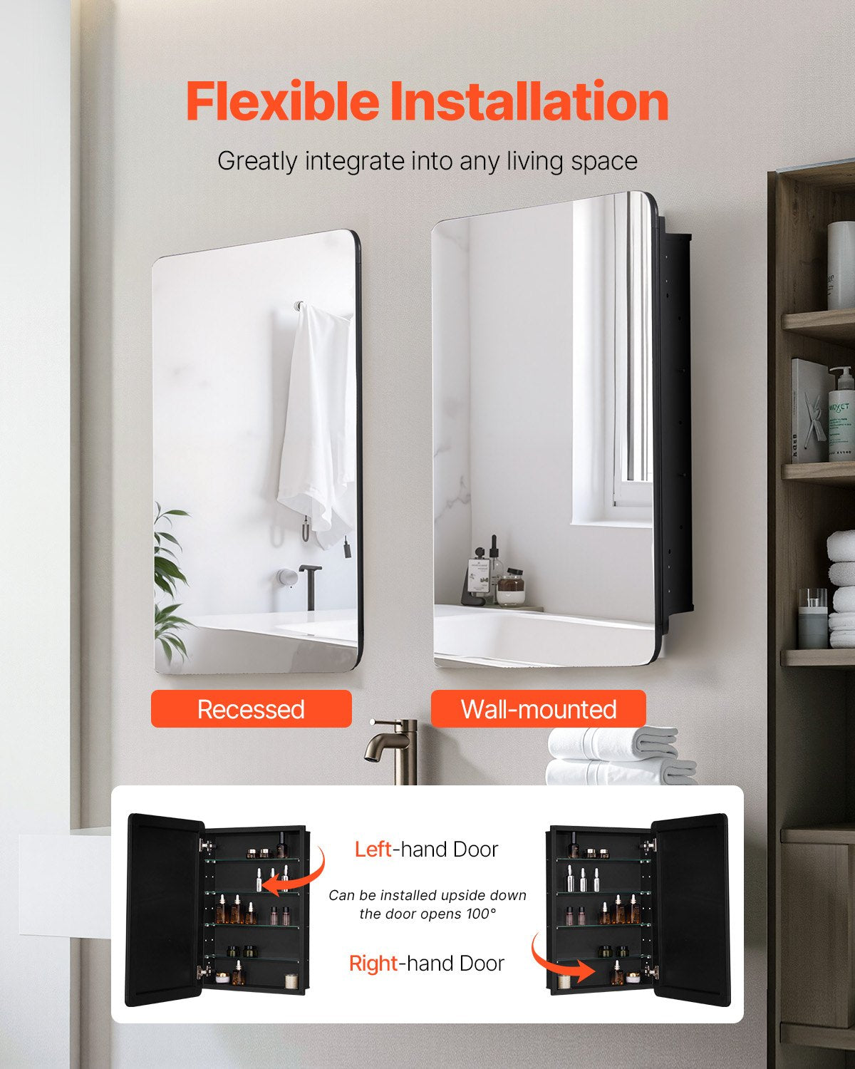 Medizinschrank, 50,8 x 76,2 cm, Spiegel, Medizinschrank, verstellbare Regale