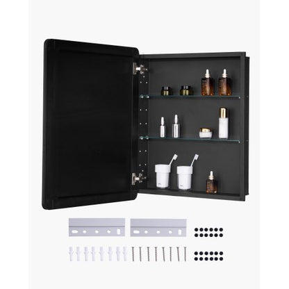 Medicine Cabinet, 24 x 30 inch, Medicine Cabinet for Bathroom with Mirror, Aluminum Frame Bathroom Wall Cabinet, 2-layer Adjustable Shelves, Recessed & Wall-mounted Installation