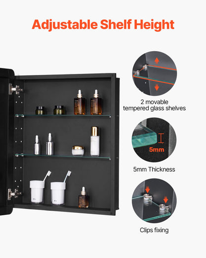 Medizinschrank, 61 x 76,2 cm, Spiegel, Medizinschrank, verstellbare Regale