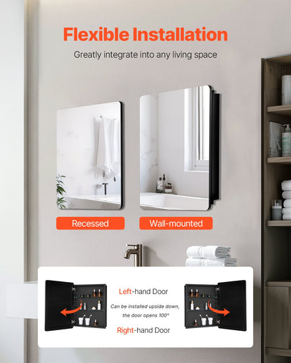 Medizinschrank, 61 x 76,2 cm, Spiegel, Medizinschrank, verstellbare Regale