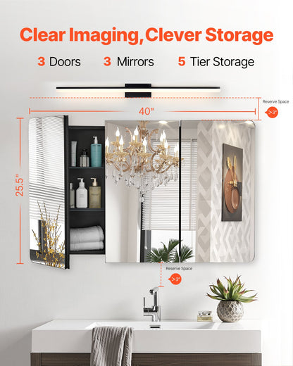 Medizinschrank, 64,5 x 101,6 cm, Spiegel, Medizinschrank, verstellbare Regale