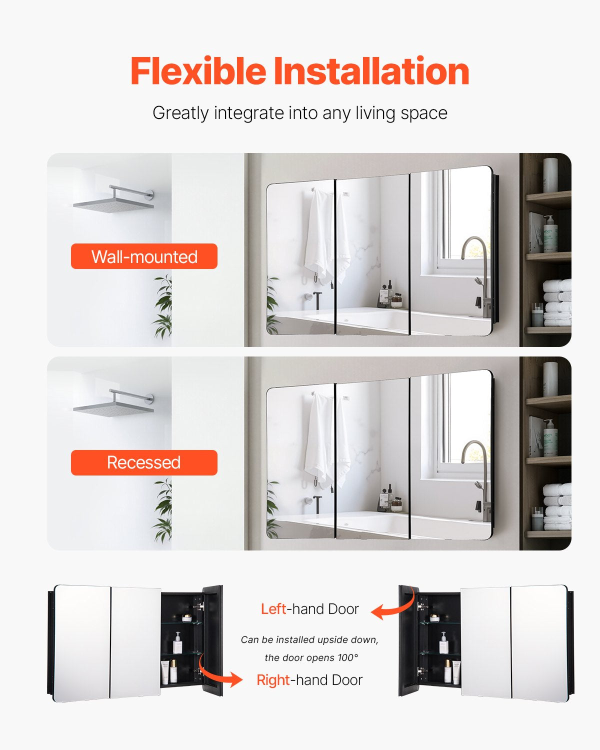 Medizinschrank, 64,5 x 101,6 cm, Spiegel, Medizinschrank, verstellbare Regale