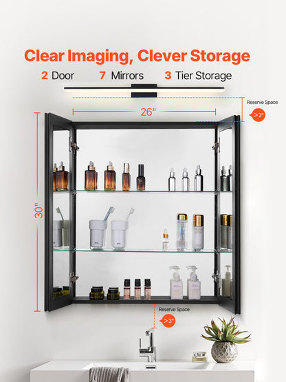 Medizinschrank, 66 x 76,2 cm, Spiegel, Medizinschrank, verstellbare Regale