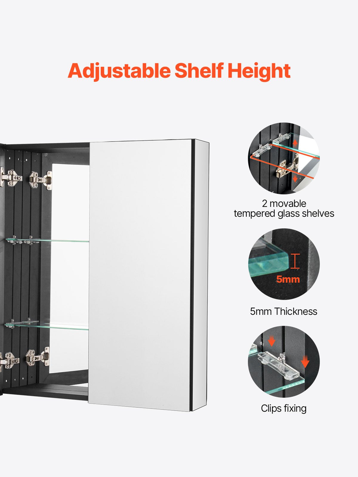 Medizinschrank, 66 x 76,2 cm, Spiegel, Medizinschrank, verstellbare Regale