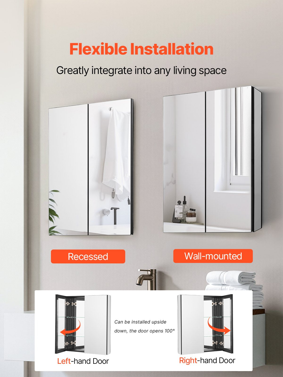 Medizinschrank, 66 x 76,2 cm, Spiegel, Medizinschrank, verstellbare Regale