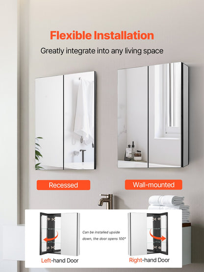 Medizinschrank, 66 x 76,2 cm, Spiegel, Medizinschrank, verstellbare Regale