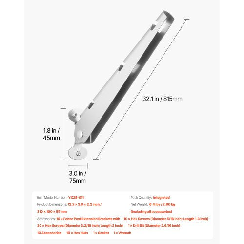 Barbed wire arms 10-pack 30 cm extension for fence posts, surface mounted | EU