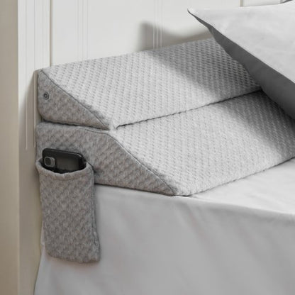 Bed Wedge Pillow for Headboard, Queen Size, 60"x10"x6" Bed Gap Filler, Fill 0-7" Gap Between Headboard and Mattress, 25D Foam Mattress Wedge Headboard Pillow with Side Pocket, for Backrest, Gray