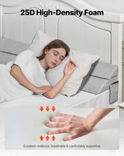 Bed Wedge Pillow for Headboard, Queen Size, 60"x10"x6" Bed Gap Filler, Fill 0-7" Gap Between Headboard and Mattress, 25D Foam Mattress Wedge Headboard Pillow with Side Pocket, for Backrest, Gray