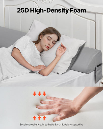 Bed Wedge Pillow for Headboard, King Size, 72"x10"x6" Bed Gap Filler, Fill 0-7" Gap Between Headboard and Mattress, 25D Foam Mattress Wedge Headboard Pillow with Side Pocket, for Backrest, Gray