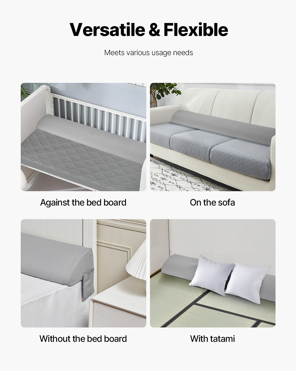 Bed Wedge Pillow for Headboard, King Size, 72"x10"x6" Bed Gap Filler, Fill 0-7" Gap Between Headboard and Mattress, 25D Foam Mattress Wedge Headboard Pillow with Side Pocket, for Backrest, Gray