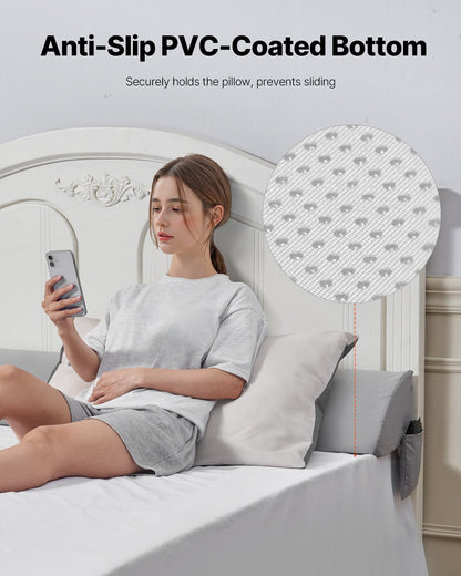 Bed Wedge Pillow for Headboard, King Size, 72"x10"x6" Bed Gap Filler, Fill 0-7" Gap Between Headboard and Mattress, 25D Foam Mattress Wedge Headboard Pillow with Side Pocket, for Backrest, Gray