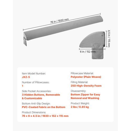 Kilkudde för huvudgavel 190 x 15 x 11 cm Fyllnadsmedel för sängglipor 0–10 cm |  EU