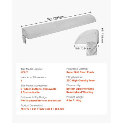 Sängkilkudde 190x25x15 cm Plyschfyllnad för sänggavel, fyller 0-18 cm springa |  EU