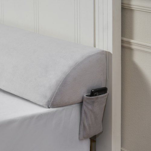 Bed Wedge Pillow for Headboard, King Size, 76"x10"x6" Bed Gap Filler, Fill 0-7" Gap Between Headboard and Mattress, Soft Plush Mattress Wedge Headboard Pillow with Side Pocket, for Backrest Gray
