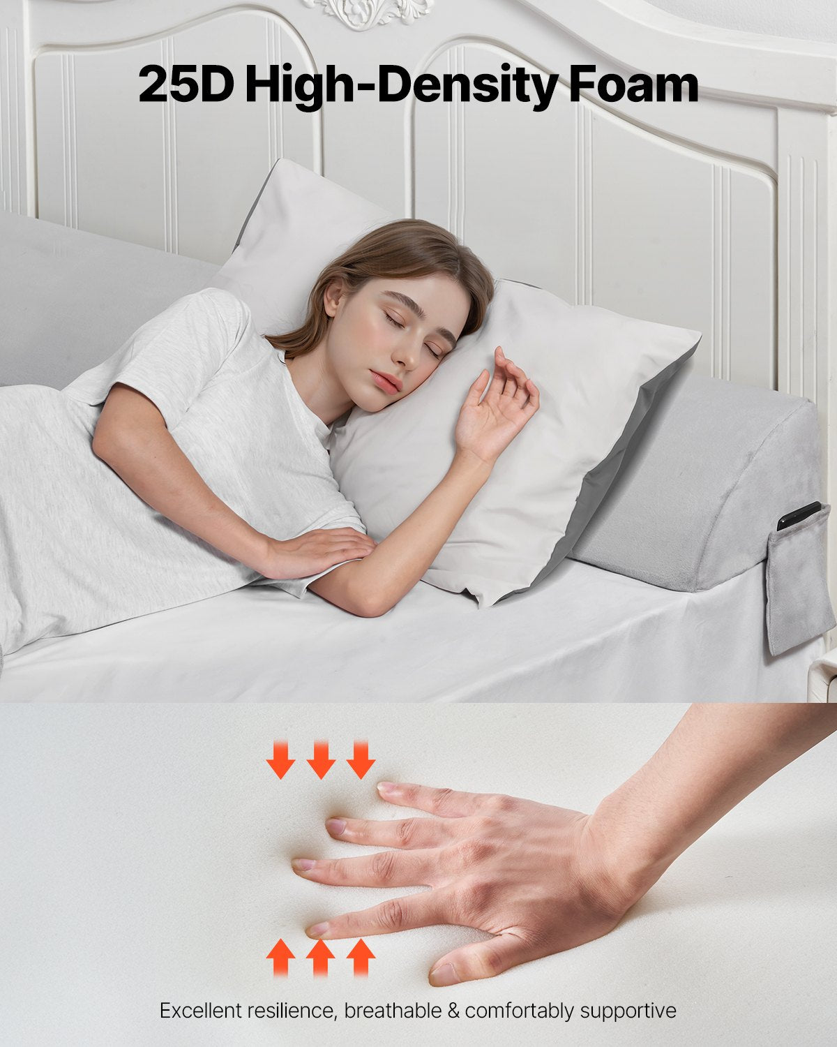 Bed Wedge Pillow for Headboard, King Size, 76"x10"x6" Bed Gap Filler, Fill 0-7" Gap Between Headboard and Mattress, Soft Plush Mattress Wedge Headboard Pillow with Side Pocket, for Backrest Gray