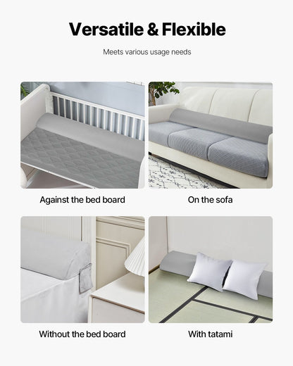 Bed Wedge Pillow for Headboard, King Size, 76"x10"x6" Bed Gap Filler, Fill 0-7" Gap Between Headboard and Mattress, Soft Plush Mattress Wedge Headboard Pillow with Side Pocket, for Backrest Gray