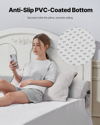 Bed Wedge Pillow for Headboard, King Size, 76"x10"x6" Bed Gap Filler, Fill 0-7" Gap Between Headboard and Mattress, Soft Plush Mattress Wedge Headboard Pillow with Side Pocket, for Backrest Gray