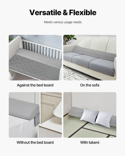 Bed Wedge Pillow for Headboard, King Size, 76"x8"x6" Bed Gap Filler, Fill 0-5" Gap Between Headboard and Mattress, 25D Foam Mattress Wedge Headboard Pillow with Side Pocket, for Backrest, Gray